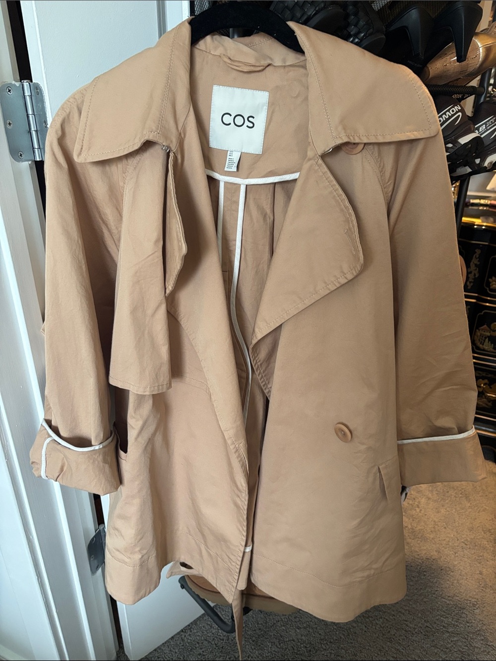 COS Beige Short Trench Coat with Contrast Piping